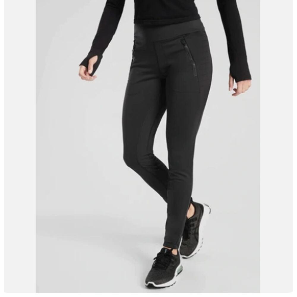 Athleta peak hybrid fleece tight hiking pants hidden pockets women's size L